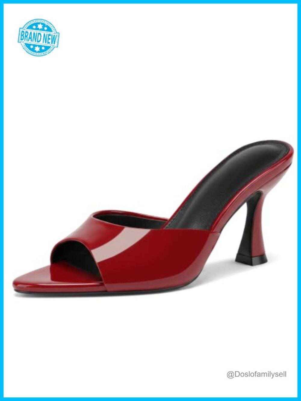 Women's Pointed Peep Toe Kitten Heel Mule Sandals Faux Leather Slip On